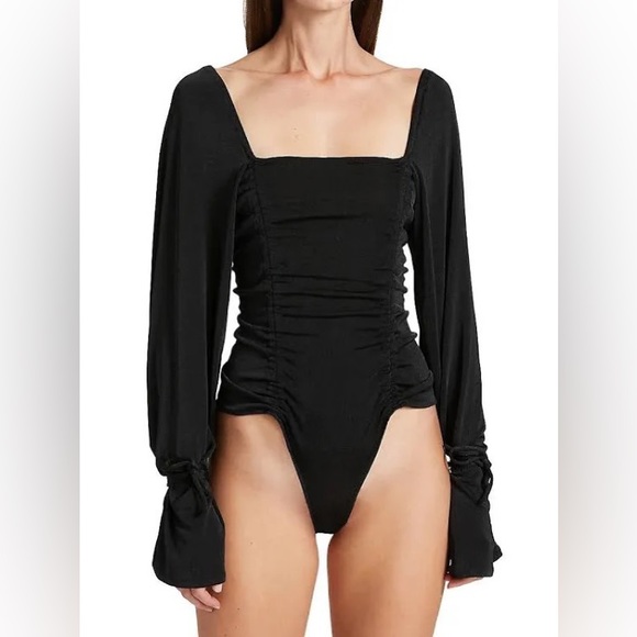 Free People Meant To Be Ruched Bodysuit in Black NWT - Picture 5 of 9